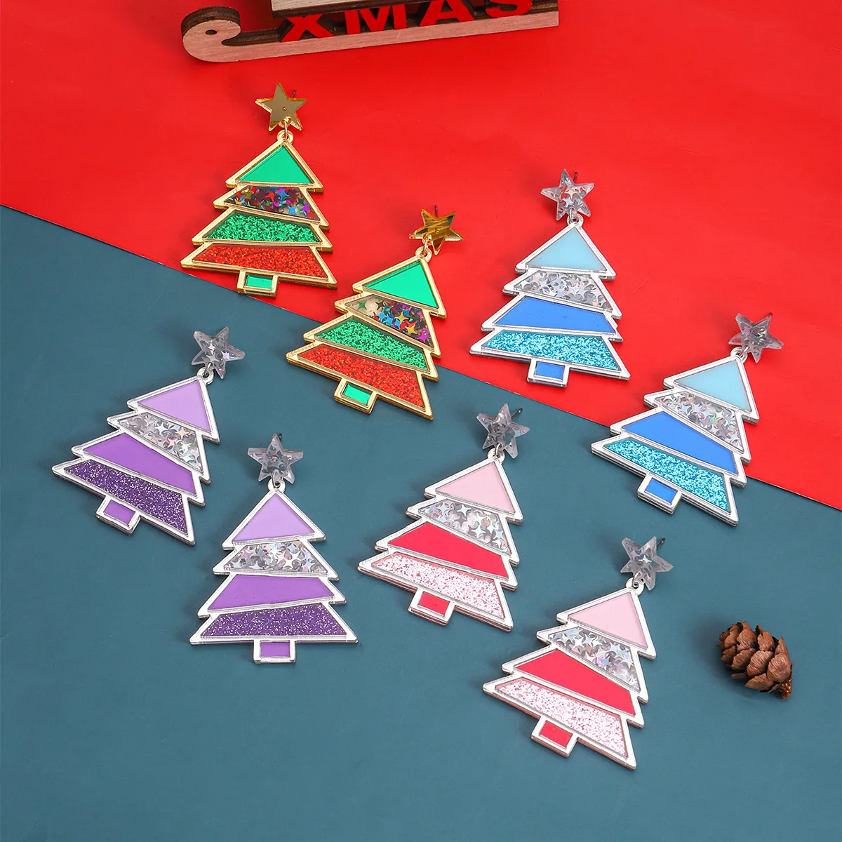 1 Pair Simple Style Classic Style Christmas Tree Polishing Epoxy Plating Arylic Plastic Silver Plated Drop Earrings display picture 1
