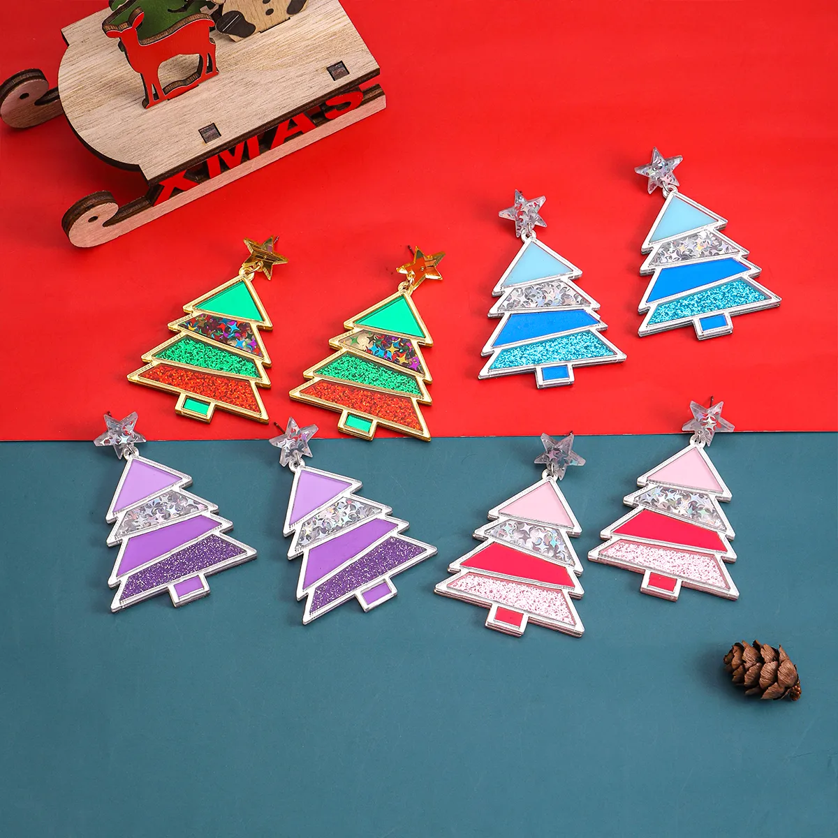 1 Pair Simple Style Classic Style Christmas Tree Polishing Epoxy Plating Arylic Plastic Silver Plated Drop Earrings display picture 11