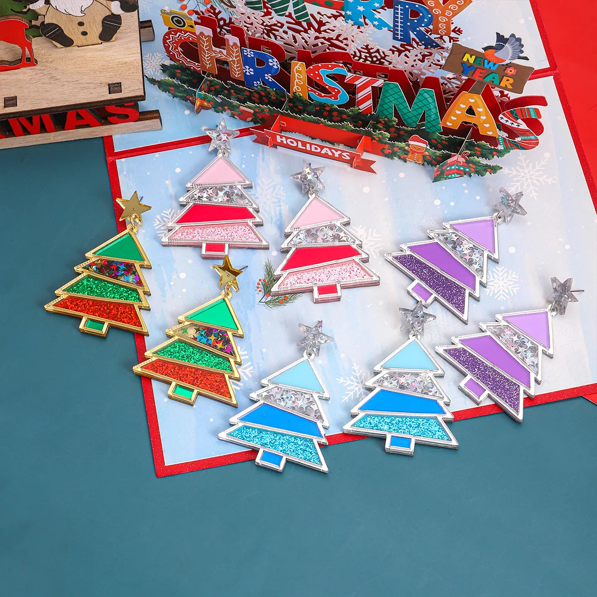 1 Pair Simple Style Classic Style Christmas Tree Polishing Epoxy Plating Arylic Plastic Silver Plated Drop Earrings display picture 10