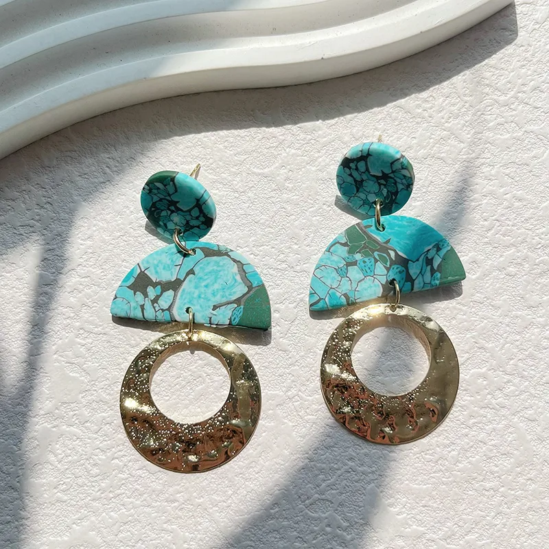 1 Pair Pastoral Classic Style Round Dots Ditsy Floral Plating Alloy Soft Clay 14k Gold Plated Drop Earrings display picture 7