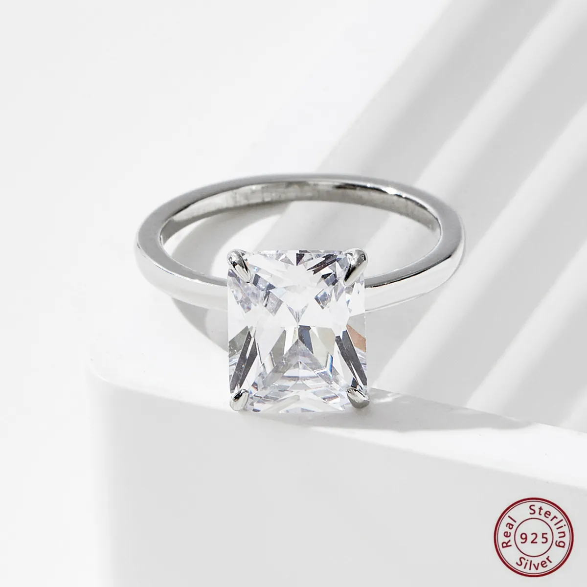 925 Sterling Silver Zircon Square Heart Shape Rings display picture 3