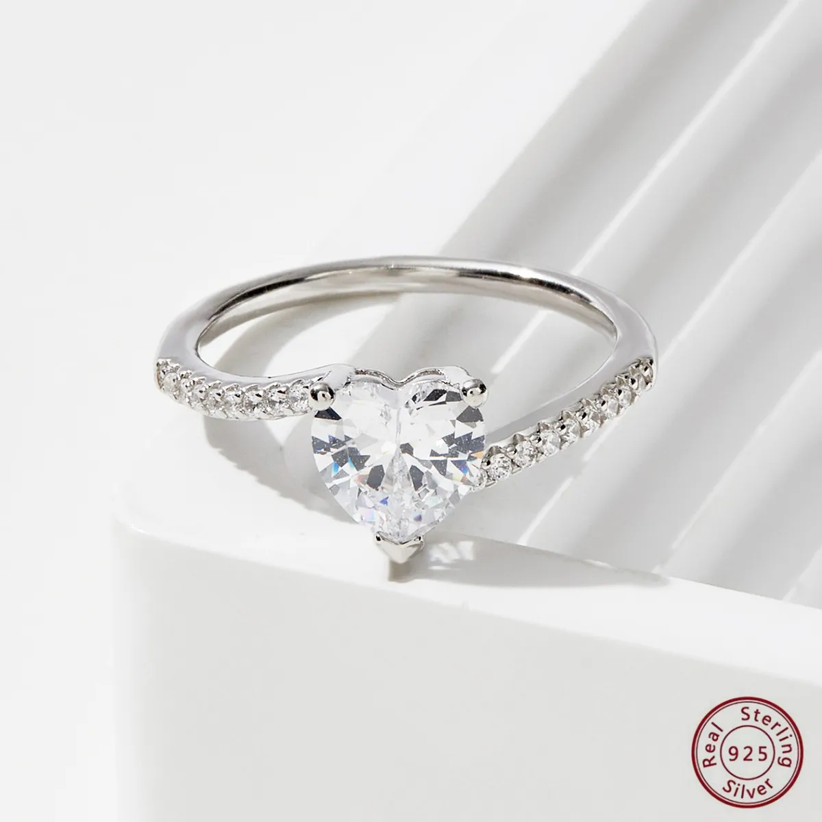 925 Sterling Silver Zircon Square Heart Shape Rings display picture 5
