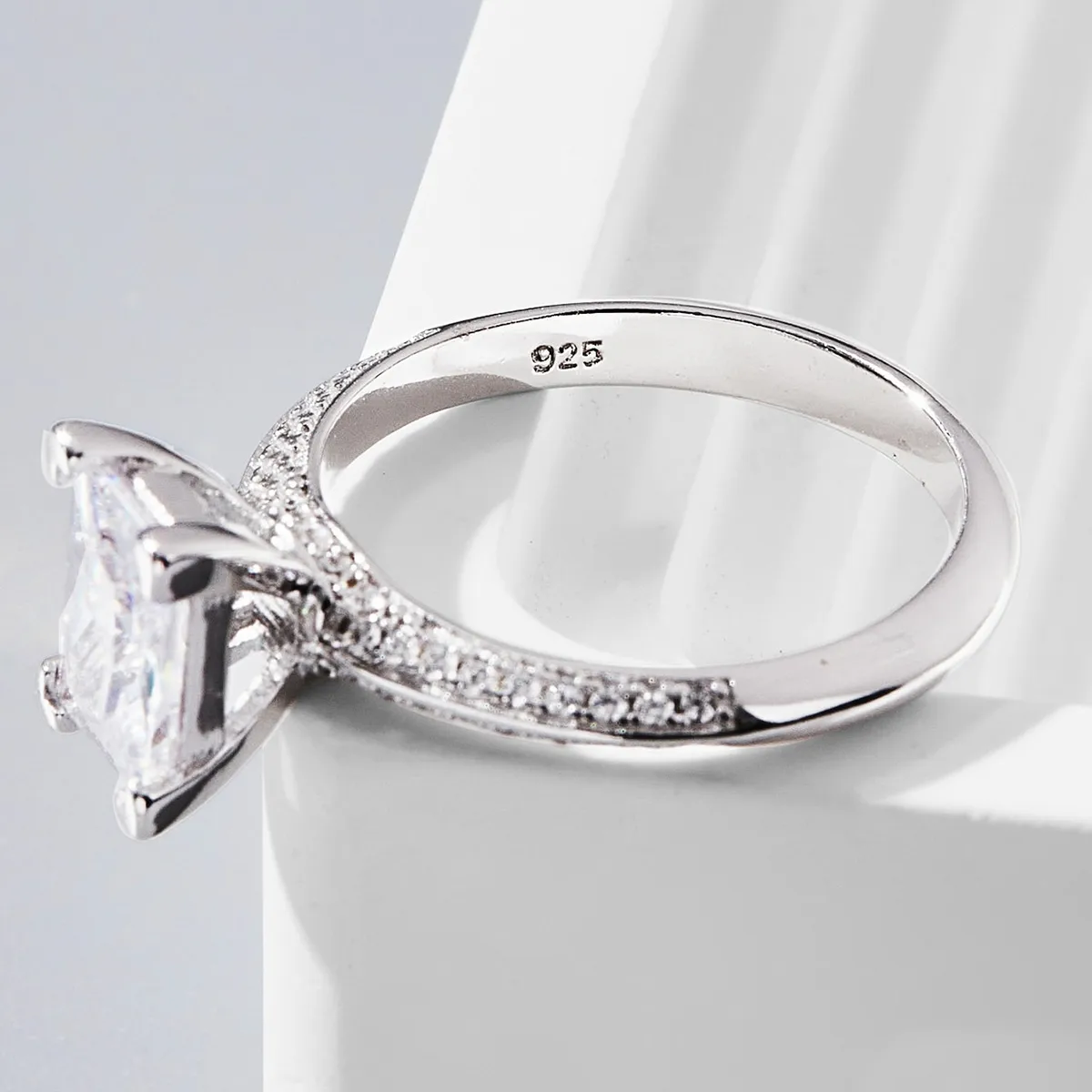 925 Sterling Silver Zircon Square Heart Shape Rings display picture 6