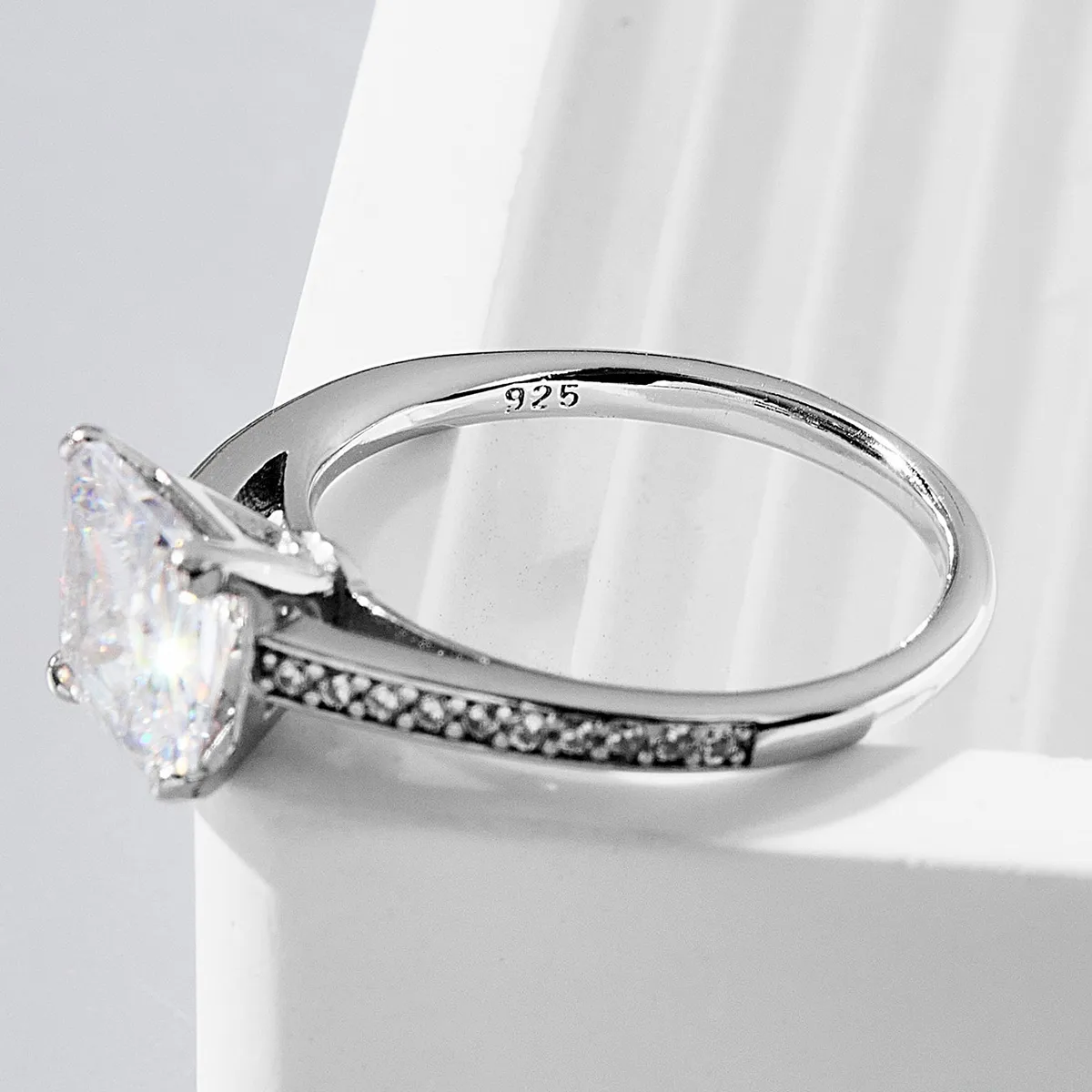 925 Sterling Silver Zircon Square Heart Shape Rings display picture 8
