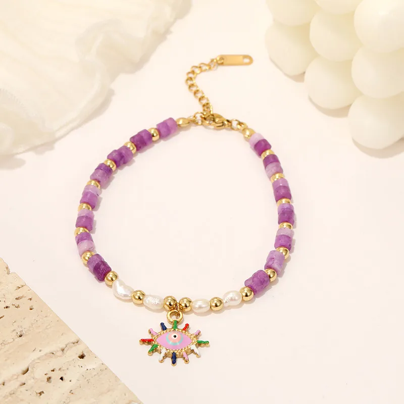 Wholesale Jewelry Casual Simple Style Eye Stainless Steel Titanium Steel Zircon Gold Plated Plating Bracelets Necklace display picture 4