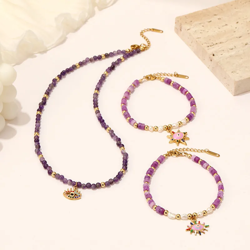 Wholesale Jewelry Casual Simple Style Eye Stainless Steel Titanium Steel Zircon Gold Plated Plating Bracelets Necklace display picture 6