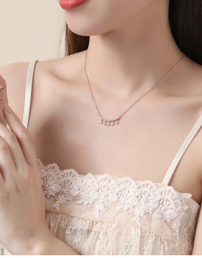925 Sterling Silver Zircon Cable Chain Polishing Plating Inlay Star Necklace display picture 1