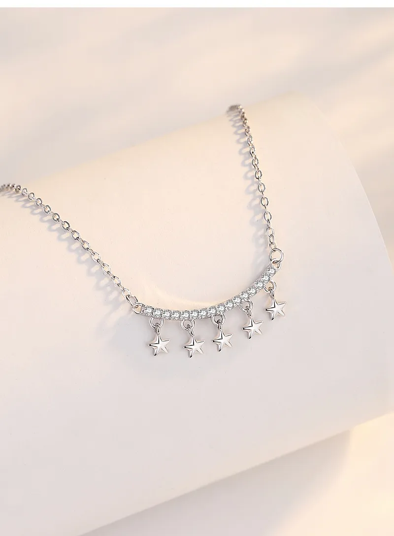925 Sterling Silver Zircon Cable Chain Polishing Plating Inlay Star Necklace display picture 2