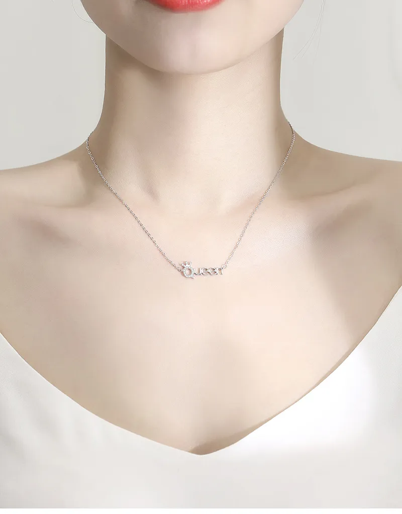 925 Sterling Silver Zircon Cable Chain Polishing Plating Inlay Letter Crown Necklace display picture 1