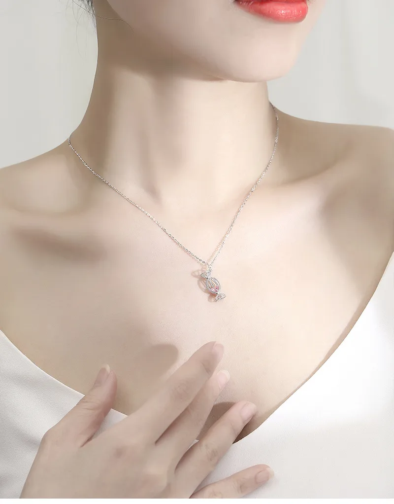 925 Sterling Silver Cable Chain Polishing Plating Zircon Candy Pendant Necklace display picture 1