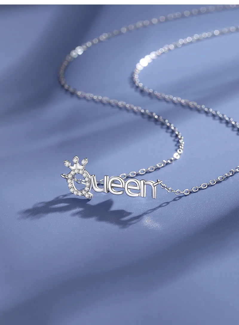 925 Sterling Silver Zircon Cable Chain Polishing Plating Inlay Letter Crown Necklace display picture 2