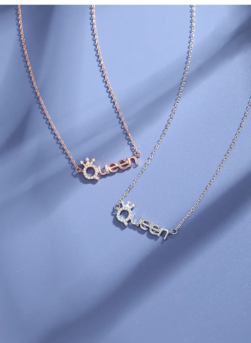 925 Sterling Silver Zircon Cable Chain Polishing Plating Inlay Letter Crown Necklace display picture 3