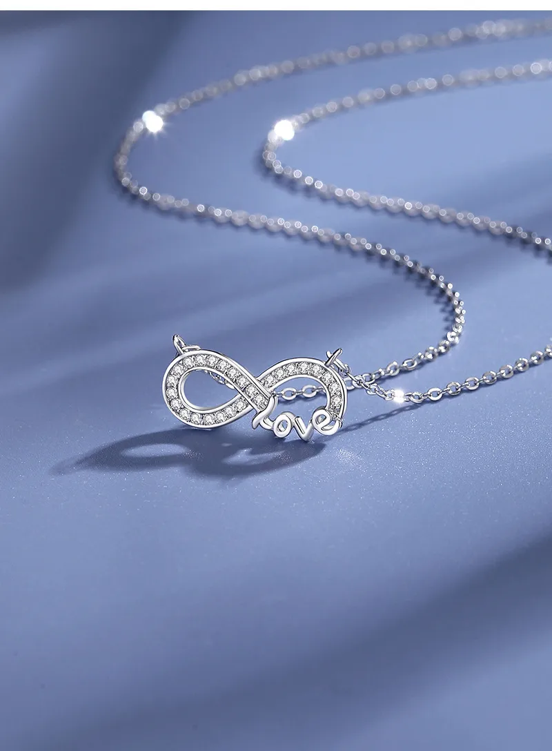 925 Sterling Silver Zircon Cable Chain Polishing Plating Inlay Love Infinity Necklace display picture 2
