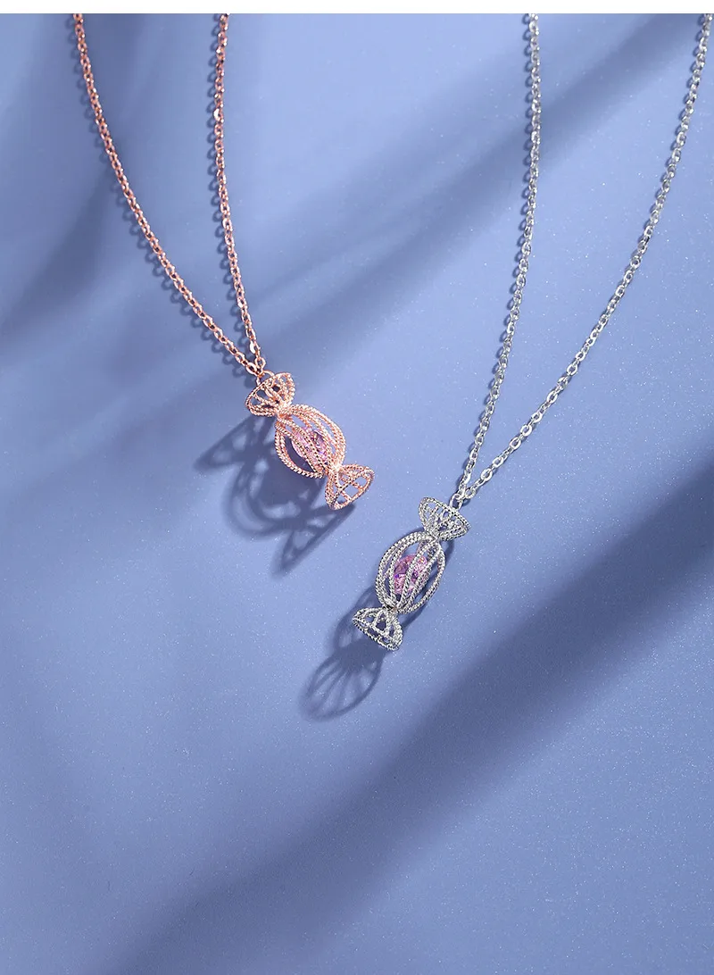 925 Sterling Silver Cable Chain Polishing Plating Zircon Candy Pendant Necklace display picture 3