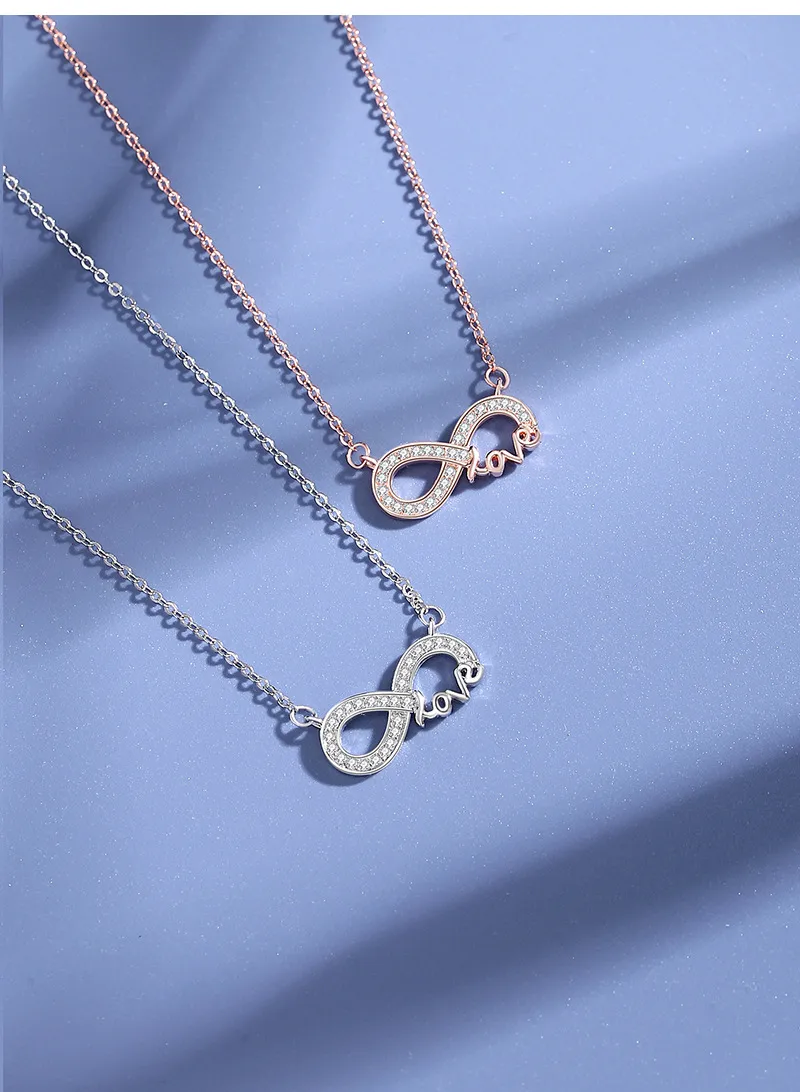 925 Sterling Silver Zircon Cable Chain Polishing Plating Inlay Love Infinity Necklace display picture 3