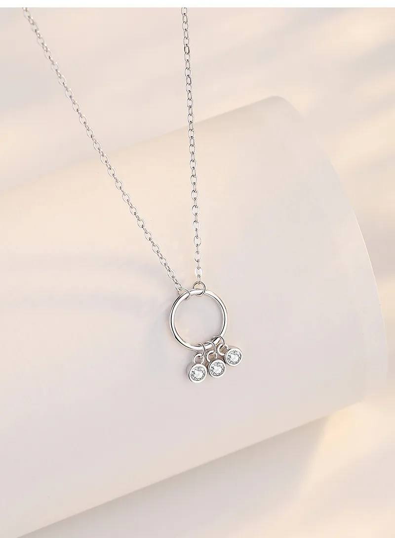 Simple Style Circle Sterling Silver Polishing Plating Inlay Zircon Pendant Necklace display picture 2
