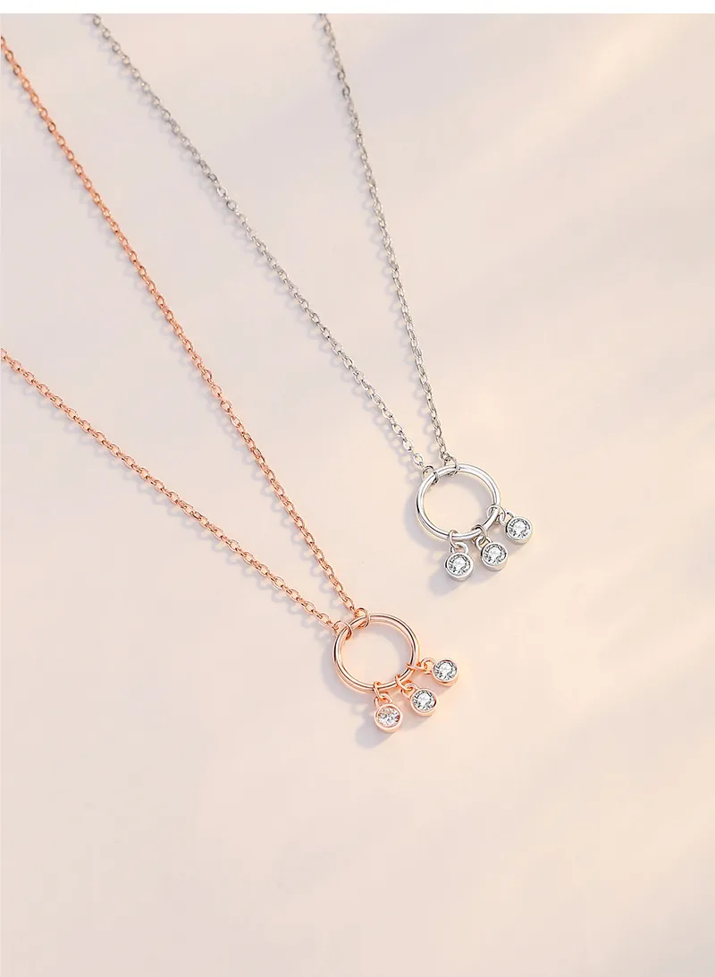 Simple Style Circle Sterling Silver Polishing Plating Inlay Zircon Pendant Necklace display picture 3