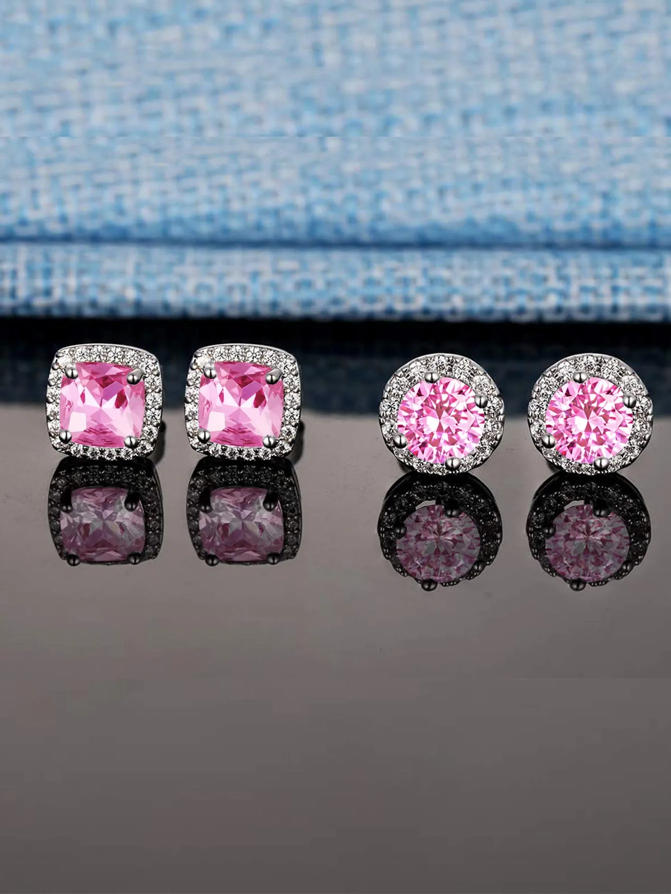 Copper White Gold Plated Simple Style Round Square Inlay Zircon Ear Studs display picture 7
