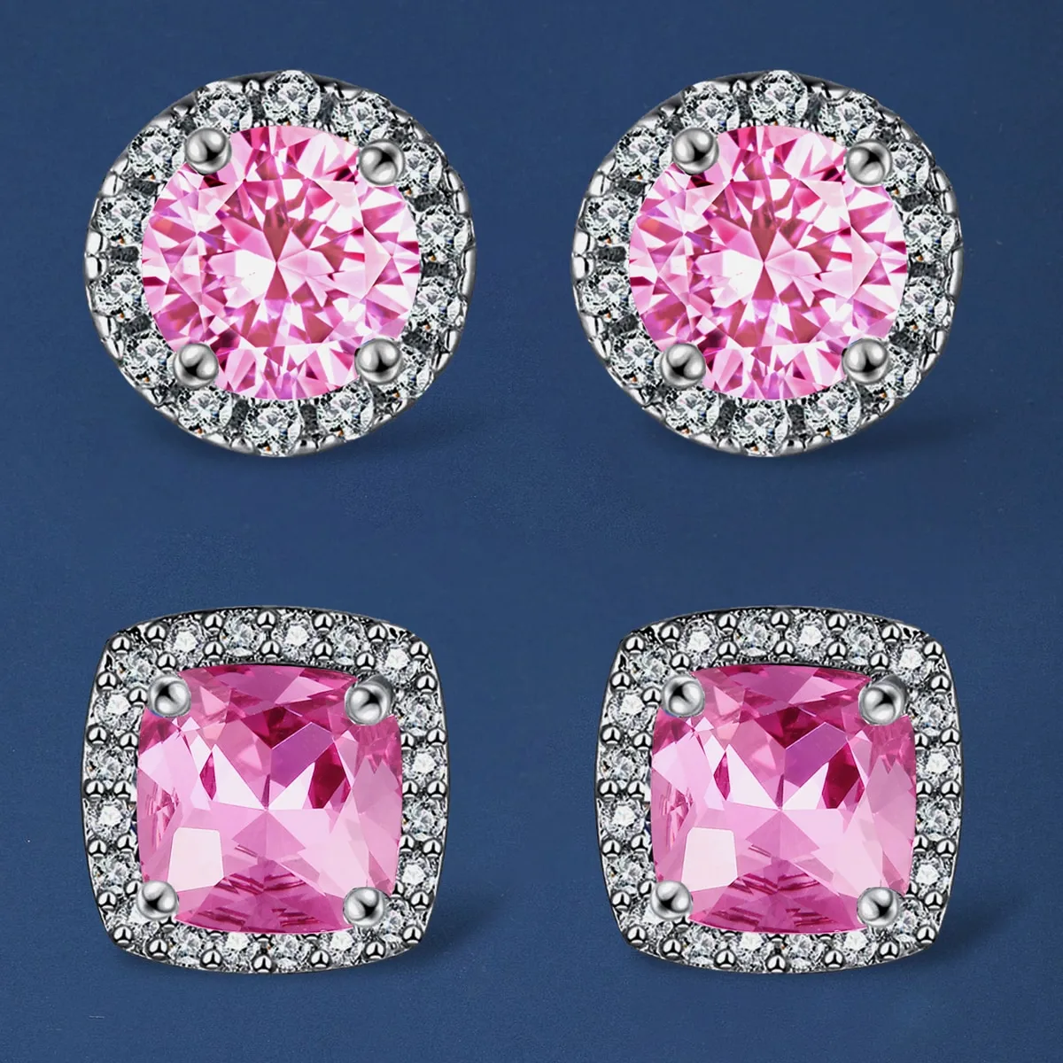 Copper White Gold Plated Simple Style Round Square Inlay Zircon Ear Studs display picture 8