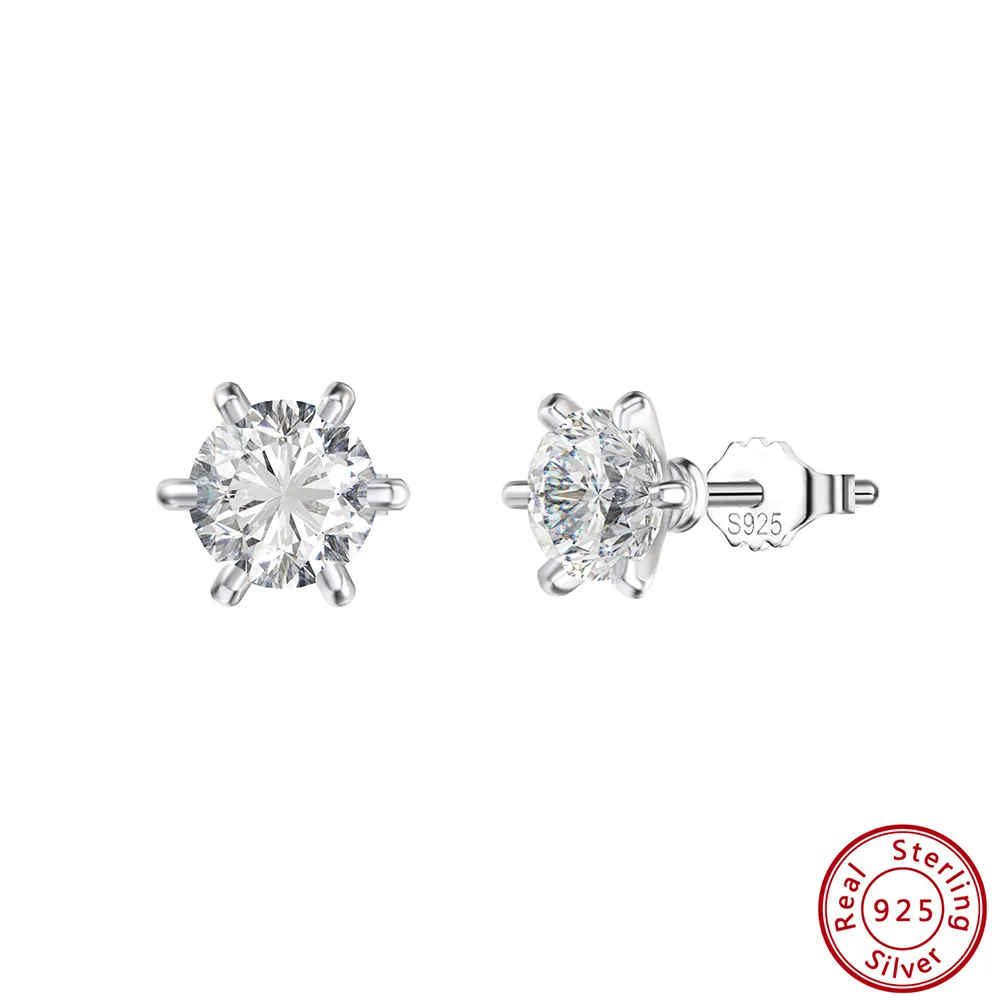 1 Pair Simple Style Geometric Plating Inlay Sterling Silver Zircon White Gold Plated Ear Studs display picture 1