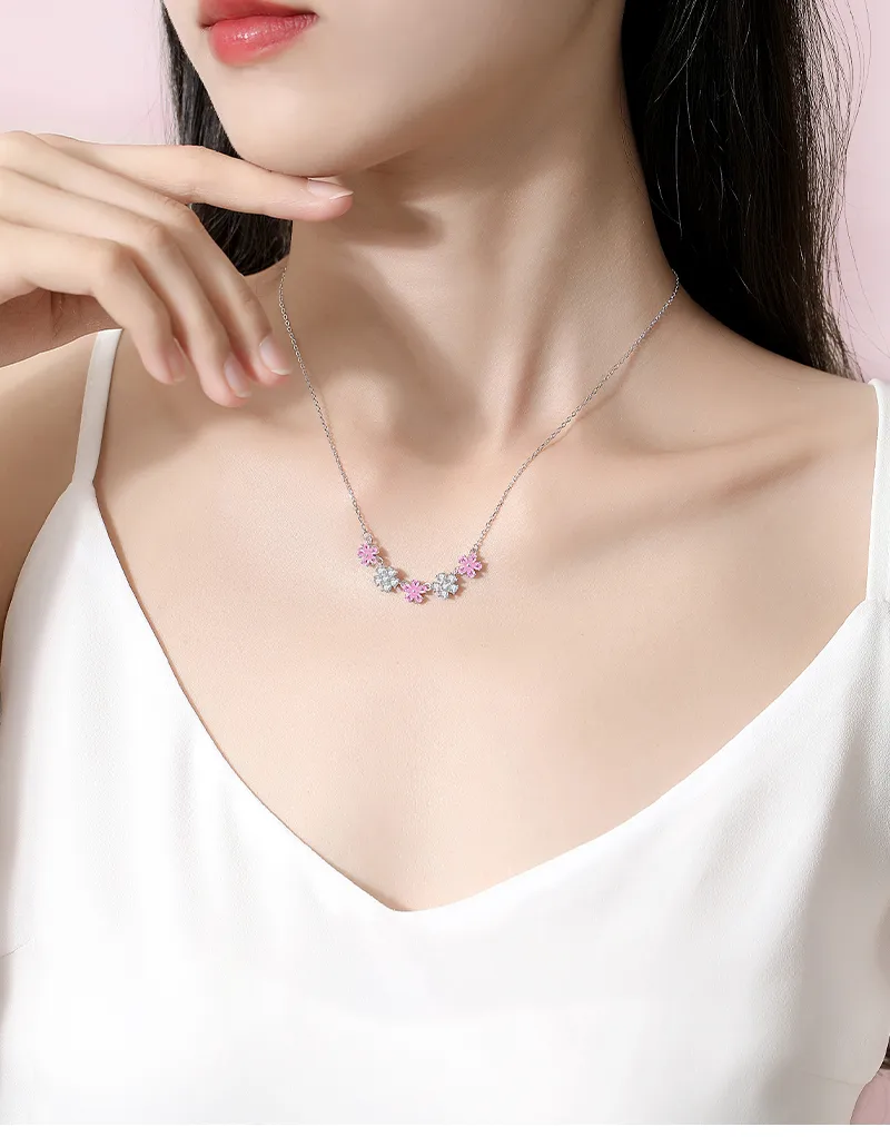 925 Sterling Silver Zircon Cable Chain Polishing Inlay Flower Necklace display picture 1