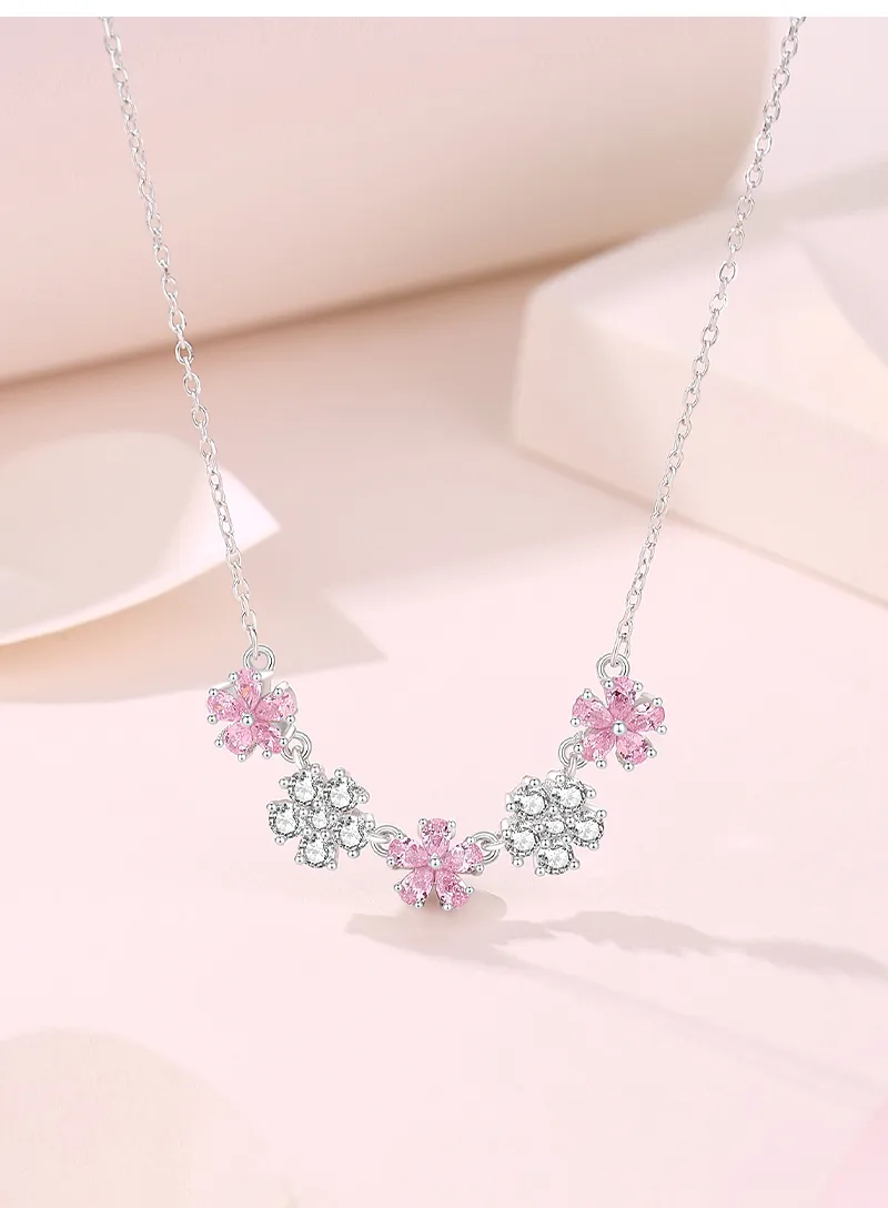 925 Sterling Silver Zircon Cable Chain Polishing Inlay Flower Necklace display picture 2