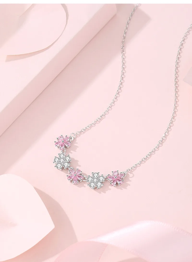 925 Sterling Silver Zircon Cable Chain Polishing Inlay Flower Necklace display picture 3