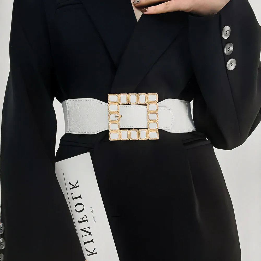 Elegant Square Pu Leather Inlay Artificial Rhinestones Women's Leather Belts display picture 1