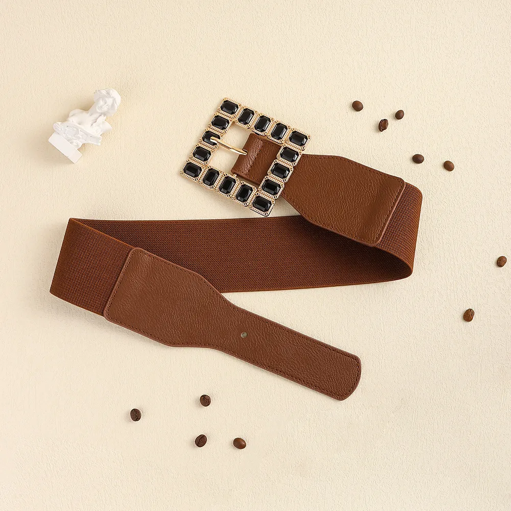Elegant Square Pu Leather Inlay Artificial Rhinestones Women's Leather Belts display picture 18