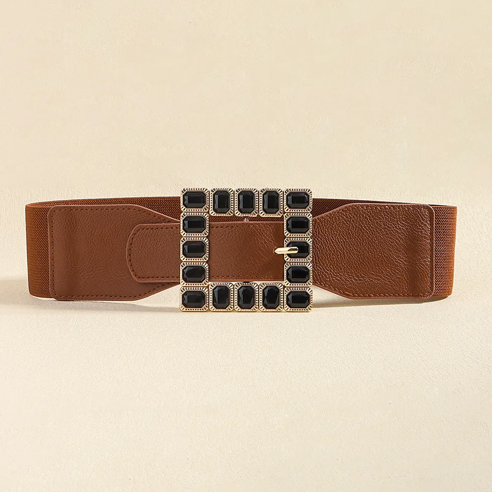 Elegant Square Pu Leather Inlay Artificial Rhinestones Women's Leather Belts display picture 17