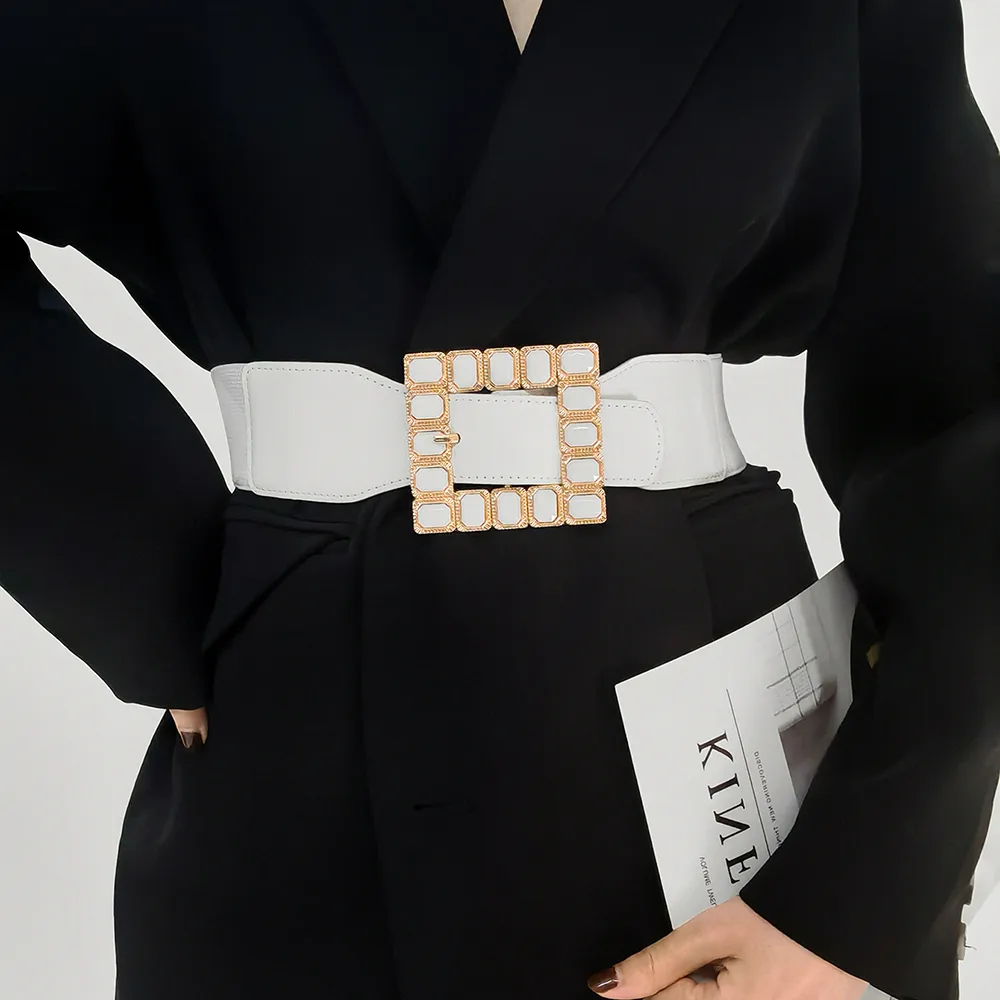 Elegant Square Pu Leather Inlay Artificial Rhinestones Women's Leather Belts display picture 6