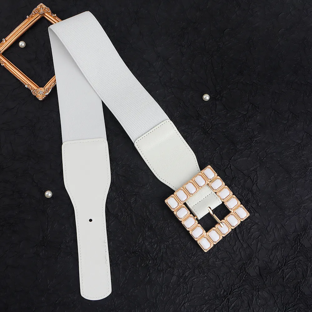 Elegant Square Pu Leather Inlay Artificial Rhinestones Women's Leather Belts display picture 5