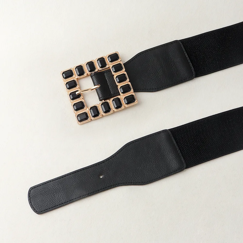 Elegant Square Pu Leather Inlay Artificial Rhinestones Women's Leather Belts display picture 9