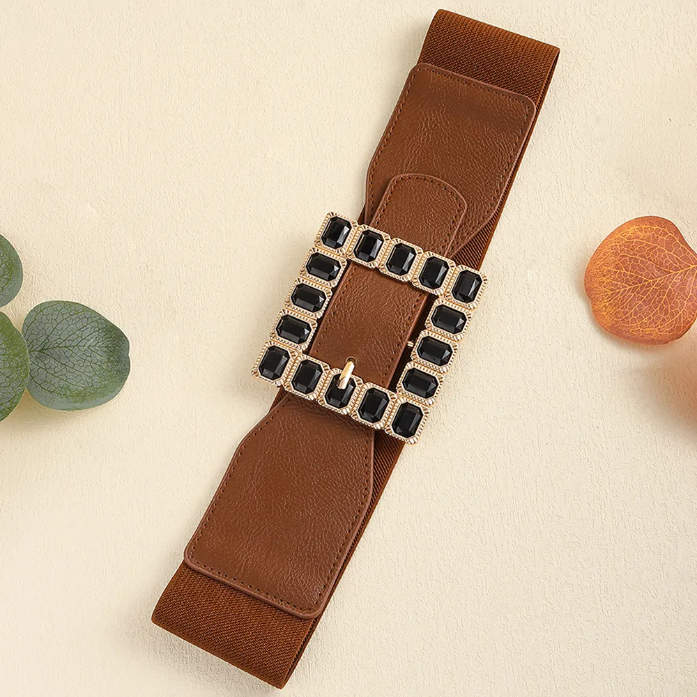 Elegant Square Pu Leather Inlay Artificial Rhinestones Women's Leather Belts display picture 19