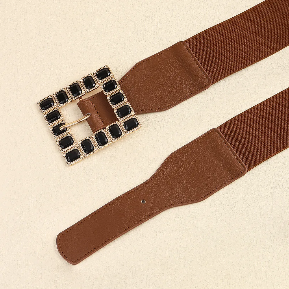 Elegant Square Pu Leather Inlay Artificial Rhinestones Women's Leather Belts display picture 21