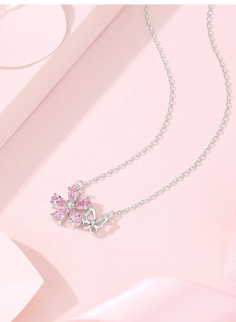 925 Sterling Silver Plating Flower Pendant Necklace display picture 1