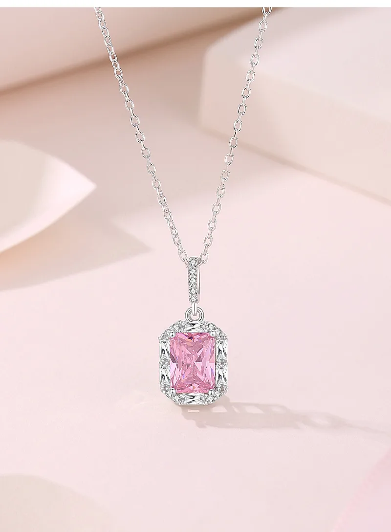 925 Sterling Silver Three-dimensional Square Pendant Necklace display picture 1
