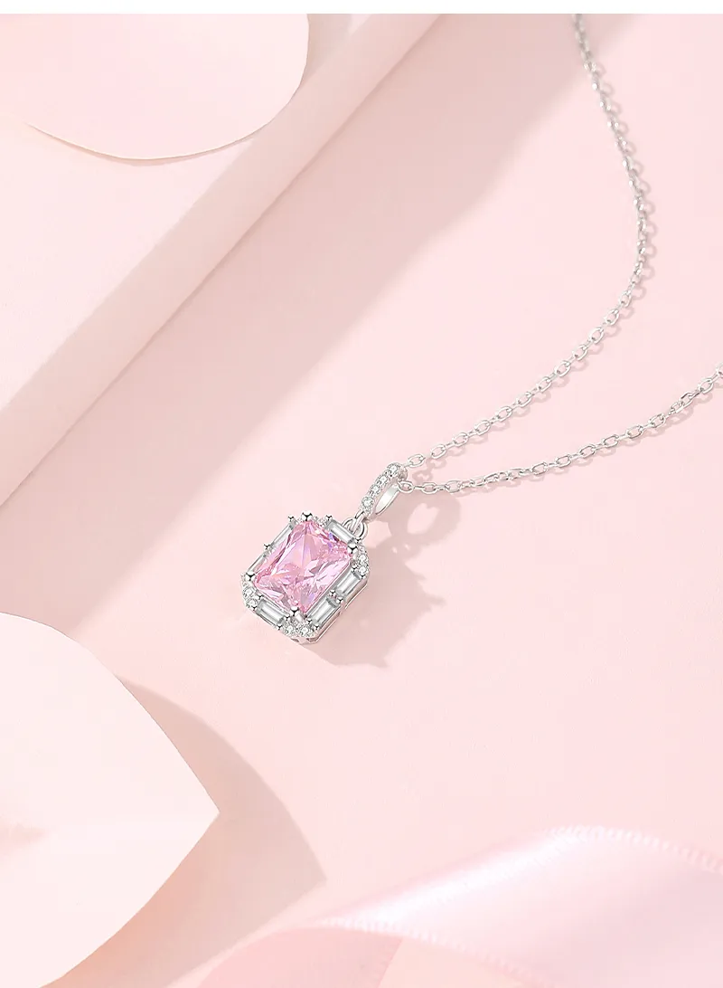 925 Sterling Silver Three-dimensional Square Pendant Necklace display picture 2