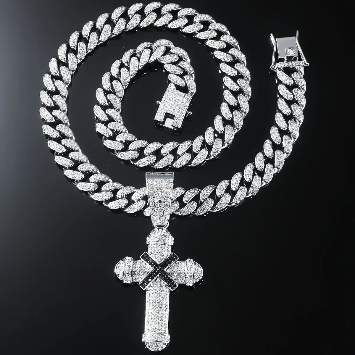 Hip-hop Punk Cross Zinc Alloy Inlay Rhinestones Unisex Pendant Necklace Necklace Pendant display picture 5