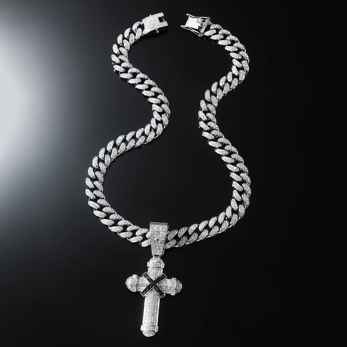 Hip-hop Punk Cross Zinc Alloy Inlay Rhinestones Unisex Pendant Necklace Necklace Pendant display picture 3