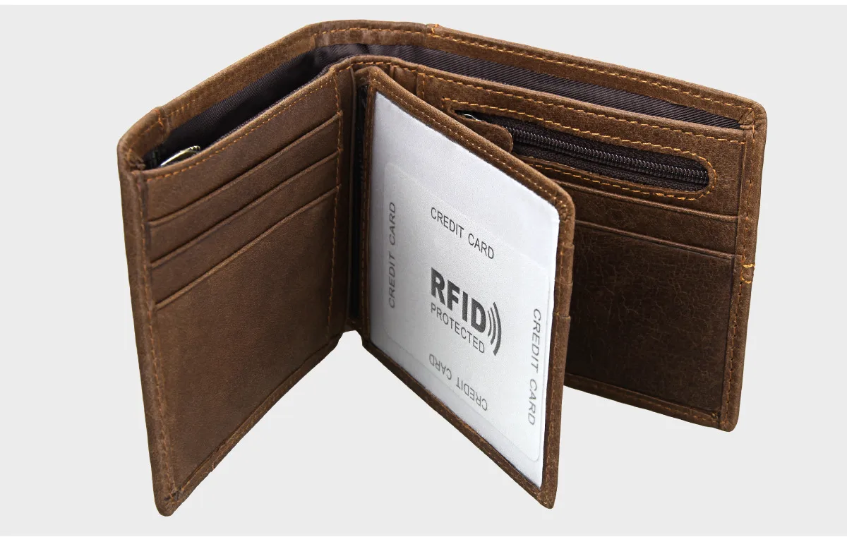 Leather Men's Wallet Rfid Crazy Horse Cowhide Short Wallet Anti-degaussing Retro Casual Coin Purse display picture 6