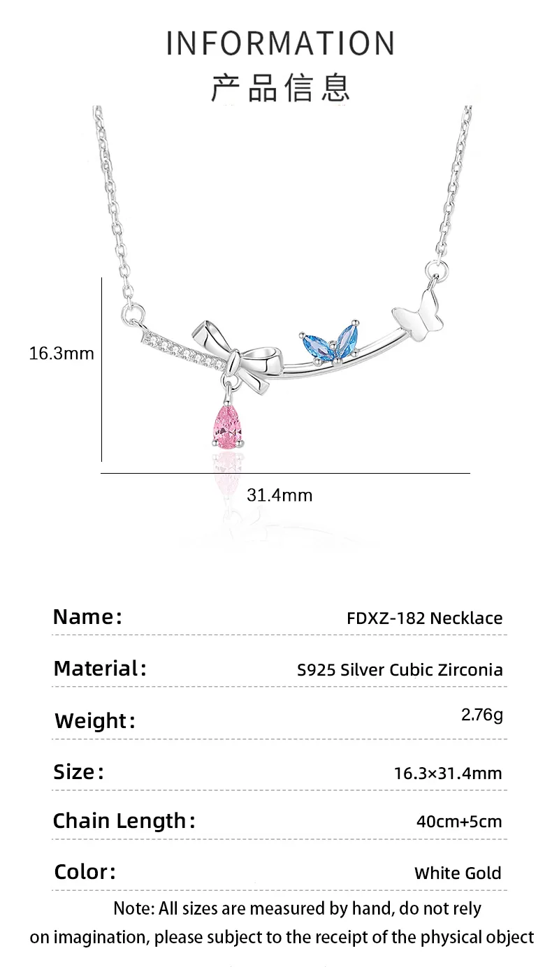 925 Sterling Silver Artificial Gemstones Cable Chain Inlay Bow Knot Pendant Necklace display picture 2