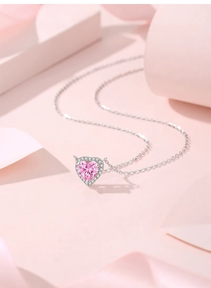 Lady Heart Shape Sterling Silver Inlay Zircon Pendant Necklace display picture 3