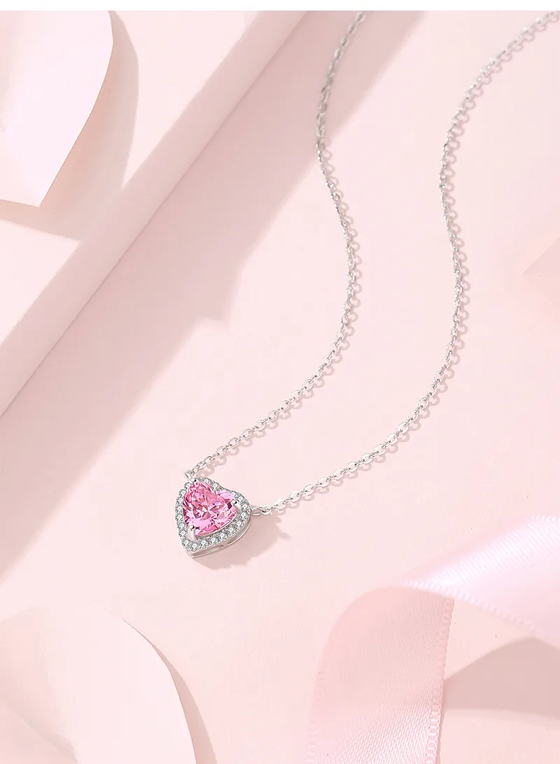 Lady Heart Shape Sterling Silver Inlay Zircon Pendant Necklace display picture 4