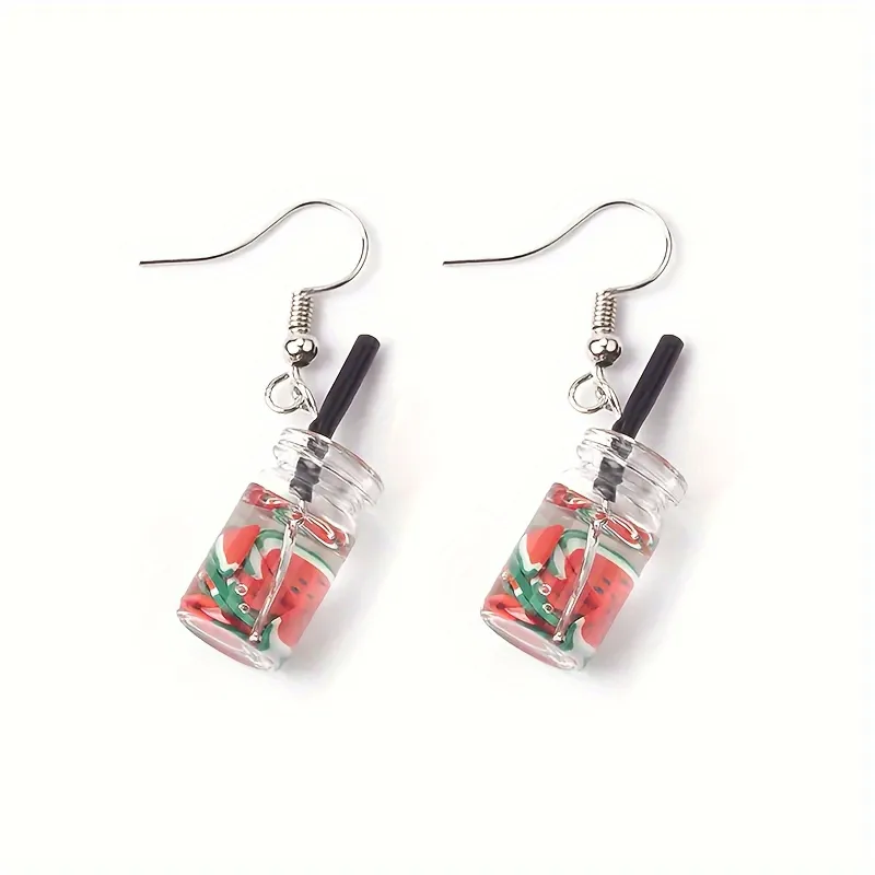 1 Pair Cute Drink Resin Drop Earrings display picture 3