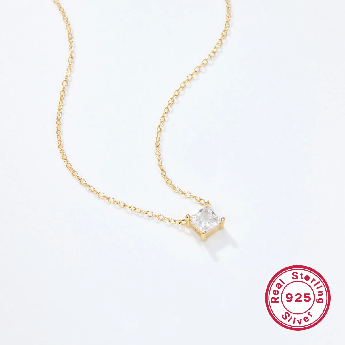 Elegant Luxurious Square Sterling Silver Plating Inlay Zircon 18k Gold Plated Pendant Necklace display picture 2