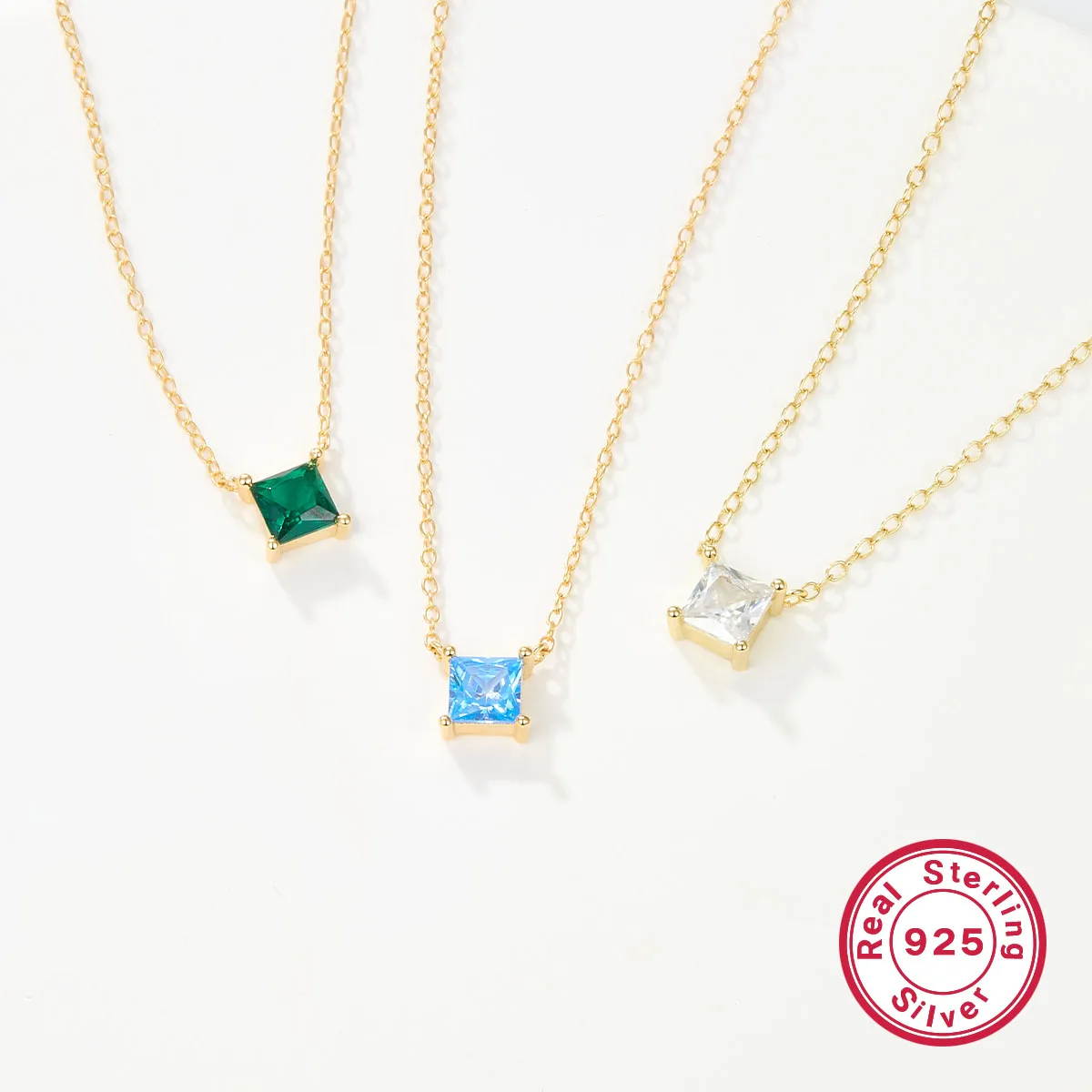 Elegant Luxurious Square Sterling Silver Plating Inlay Zircon 18k Gold Plated Pendant Necklace display picture 6