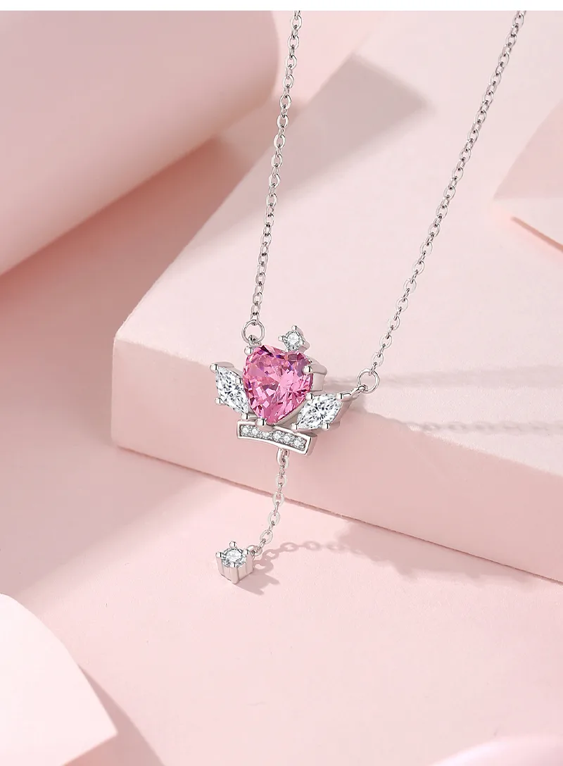 925 Sterling Silver Zircon Inlay Color Block Pendant Necklace display picture 2