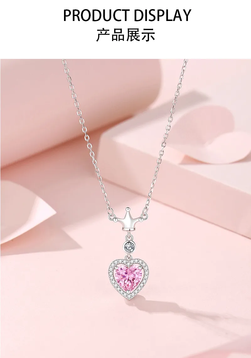 925 Sterling Silver Zircon Cable Chain Polishing Plating Inlay Heart Shape Crown Pendant Necklace display picture 2