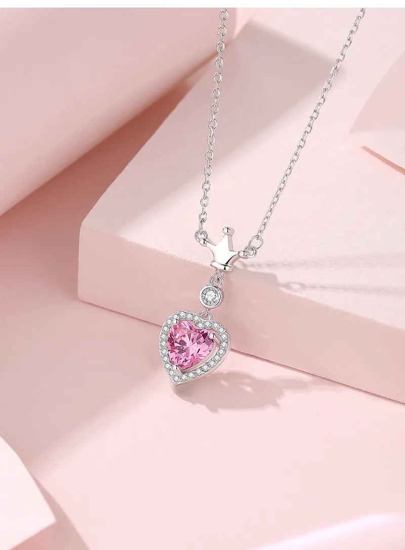 925 Sterling Silver Zircon Cable Chain Polishing Plating Inlay Heart Shape Crown Pendant Necklace display picture 3